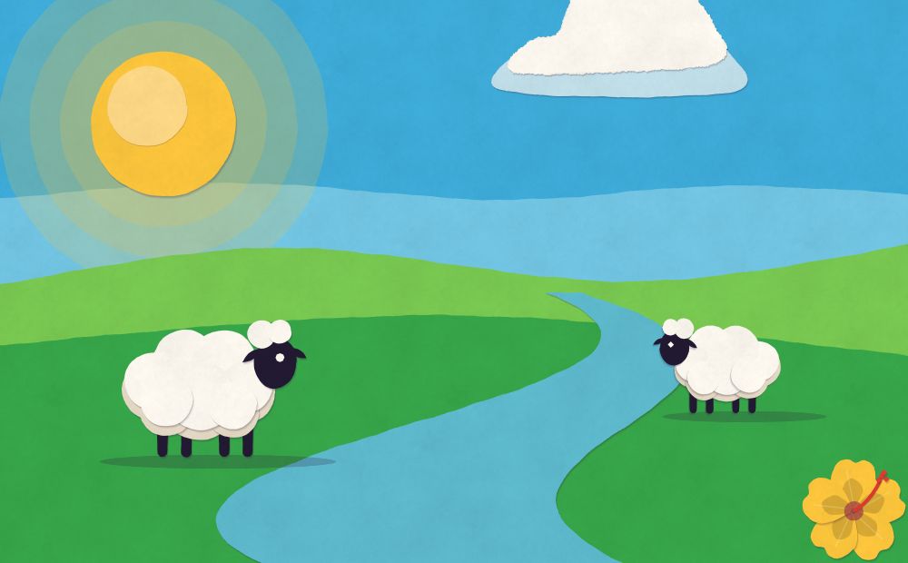 Paper cut-out of sheep by a stream, Psalm 23